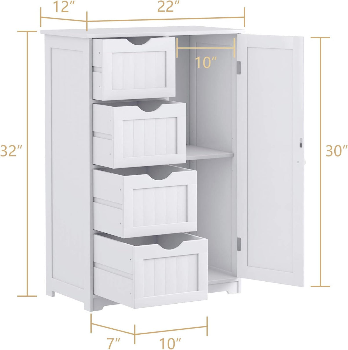 Bathroom Floor Cabinet with 4 Drawers and Door Y7605