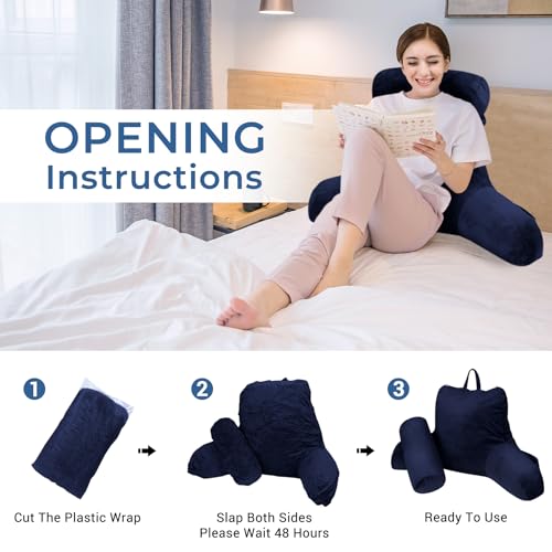 Grey Backrest Pillow with Arms, Headrest, Pockets, Removable Washable Cover, Detachable Neck Roll (Large 27") E938