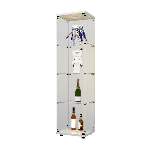 4-Tier Glass Display Cabinet with Metal Lock, 5mm Tempered Glass, 16.7" W x 14.3" D x 64.5" H E15291