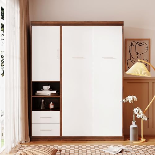 White Wood Murphy Bed with Cabinet B34672