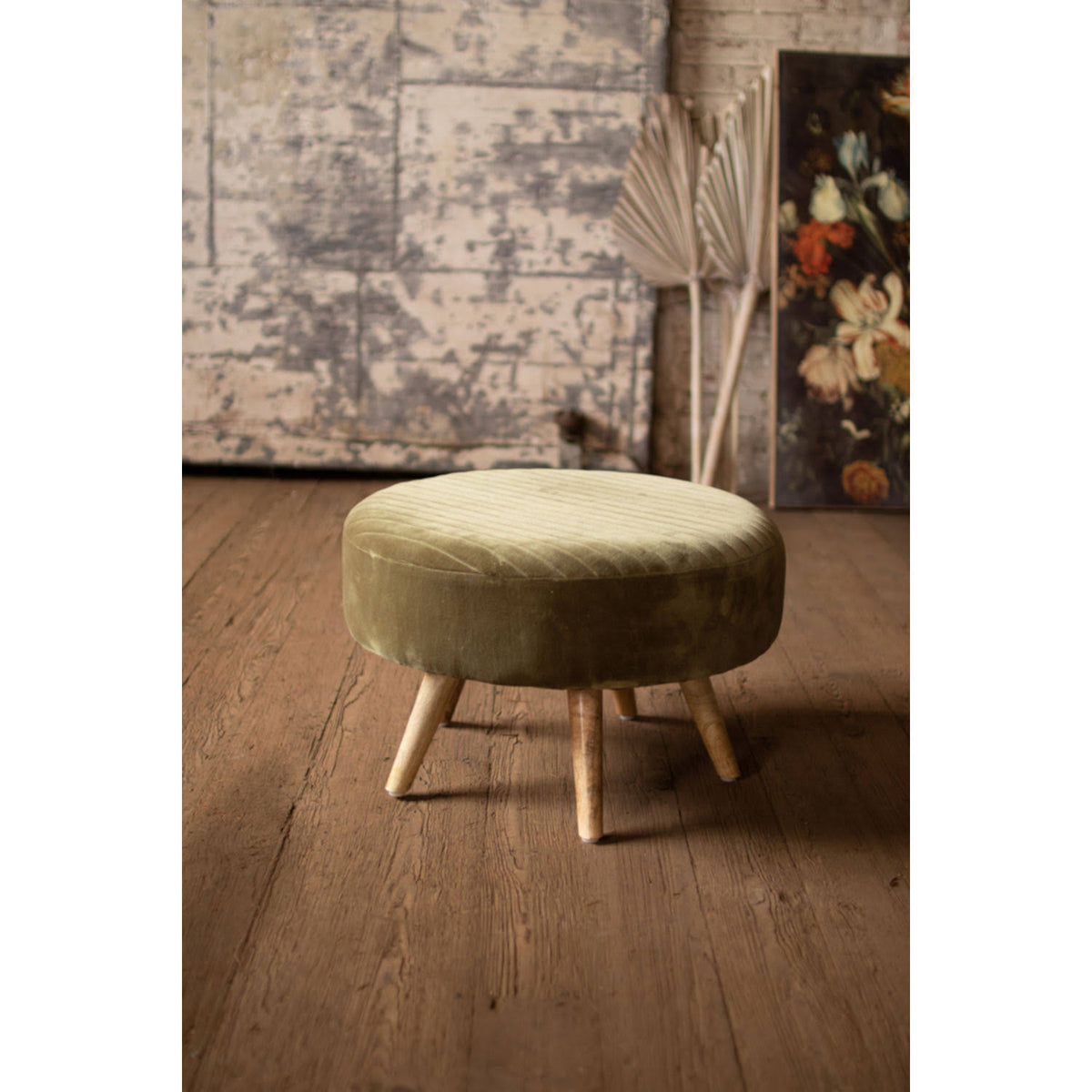 Velvet Ottoman with Wooden Legs R335877
