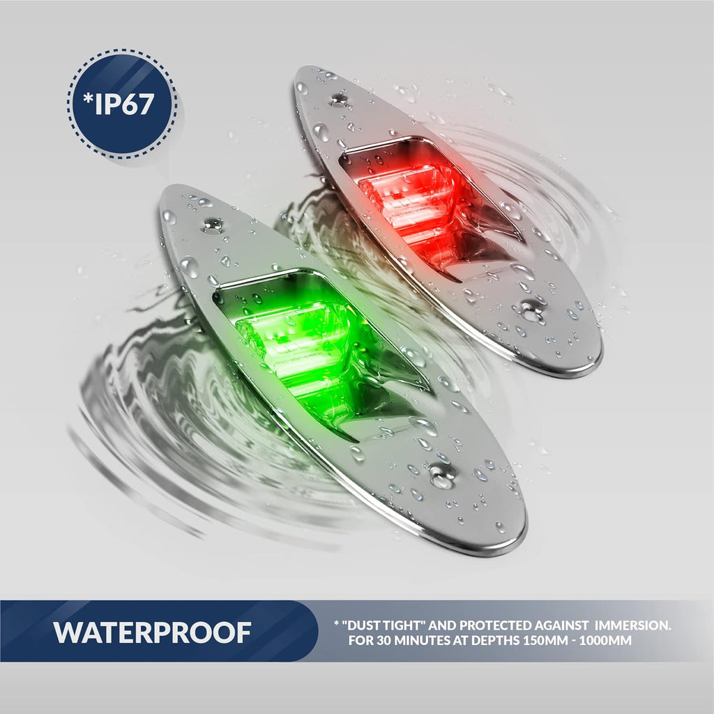 LED Navigation Side Lights, Green and Red, Stainless Steel, 12 Volts G595