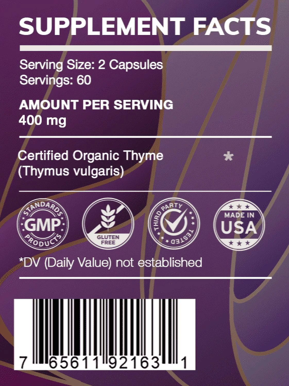 120 Capsules 400 mg Organic Thyme Dried Leaf F213