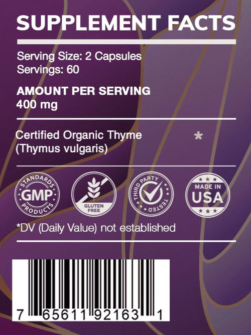 120 Capsules 400 mg Organic Thyme Dried Leaf F213