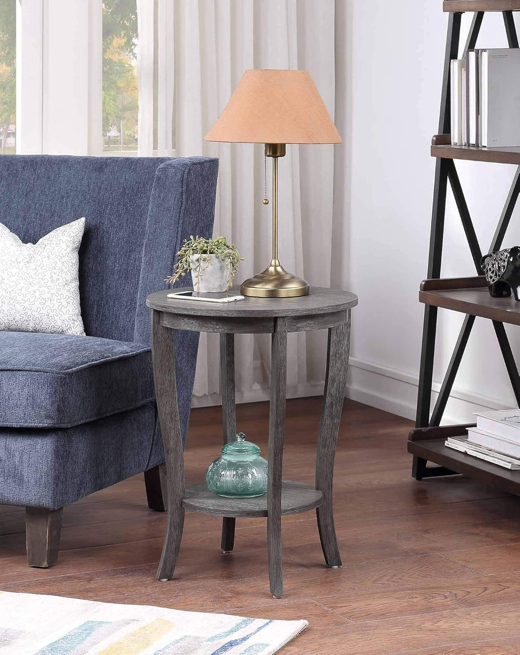 White Faux Marble Round End Table I672193