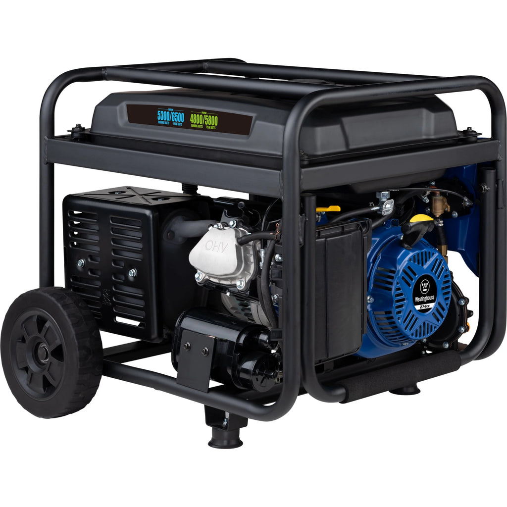 6500 Peak Watt Dual Fuel Portable Generator with CO Sensor and Wheel Kit W747