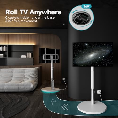 Mobile TV Stand with Power Outlet, Rolling TV Cart for 27-65 Inch Monitors, Height Adjustment, Ambient Lighting P167