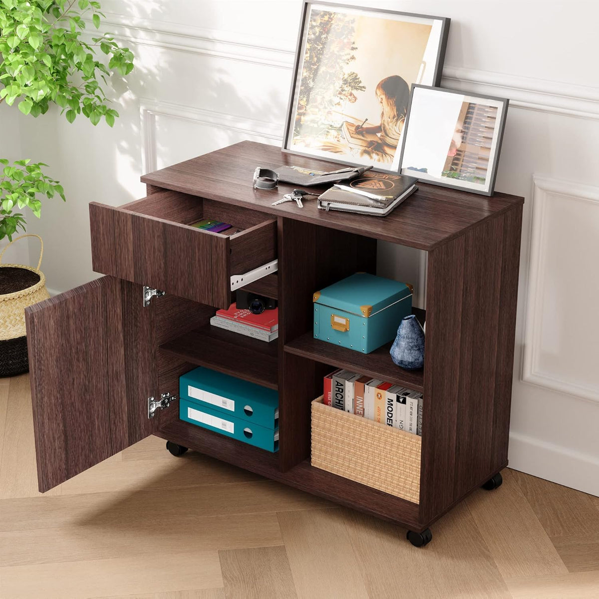 Wood File Cabinet with Storage Shelves E8128