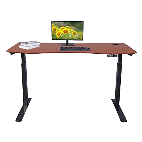 71" x 33" Electric Height Adjustable Stand up Desk with Curved Grey Top and Black Frame H50374