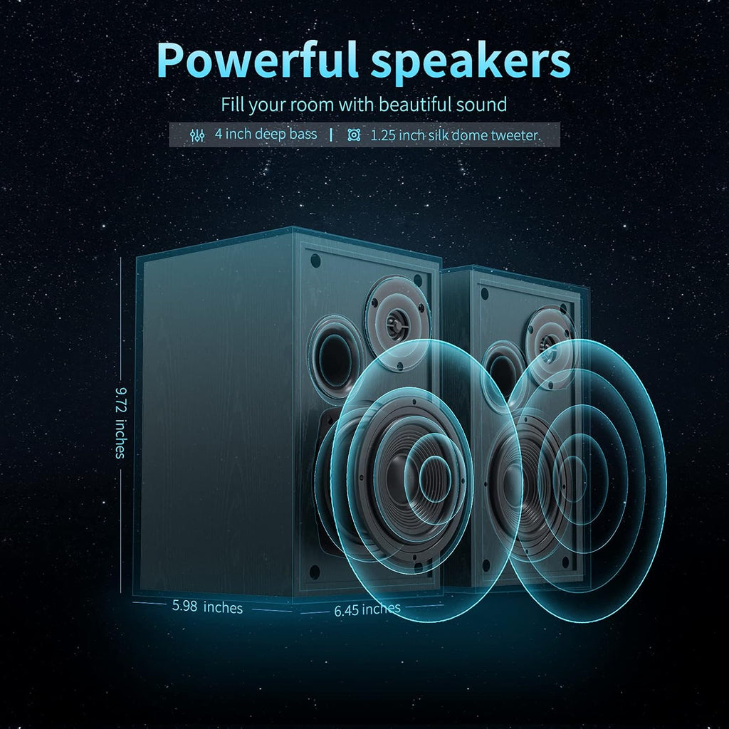 4 Inch Powered Bookshelf Speakers Set of 2 Black P12564