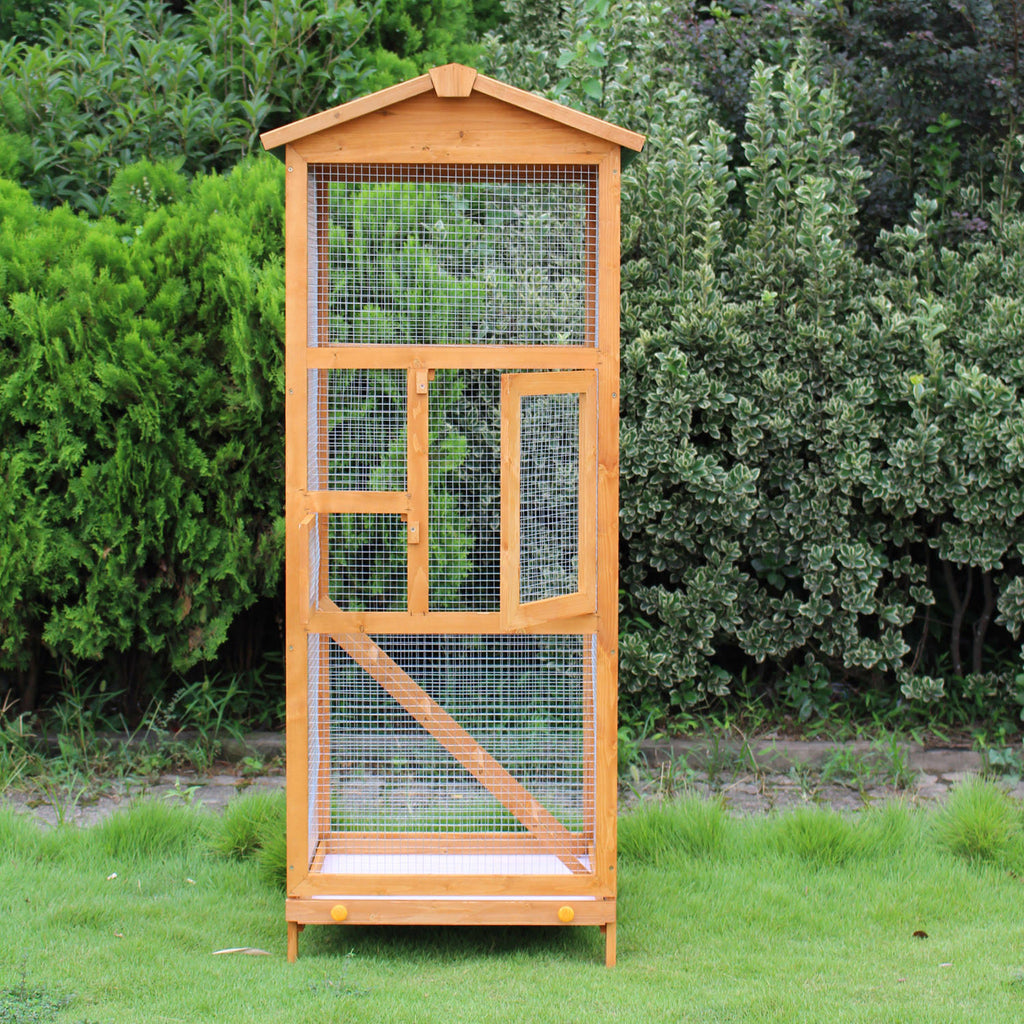 Large Wooden Bird Cage with Ladder and Feeder N265