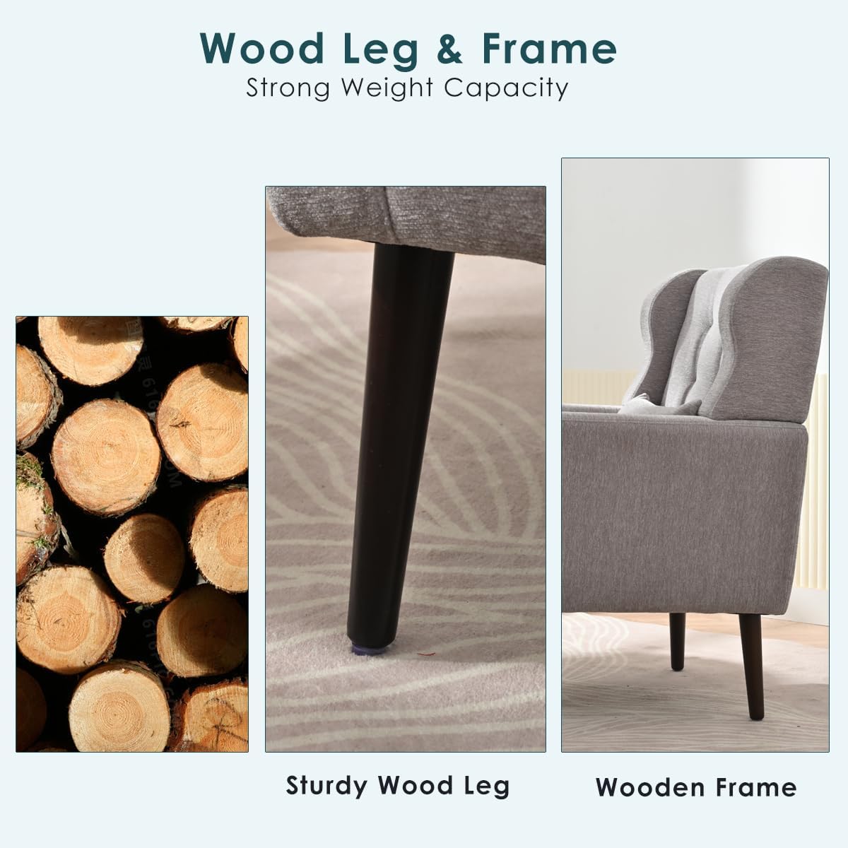 Chenille Upholstered Accent Chair with Pillow, Solid Wood Leg S498