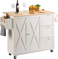 White Solid Wood Top Kitchen Island Cart with Storage Cabinet and Drop Leaf X7786