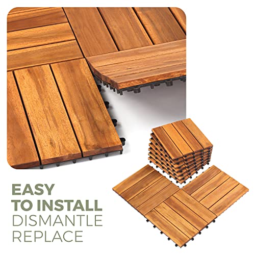 Solid Wood Acacia Flooring Tiles, Pack of 10, 12" x 12", Natural Color A545