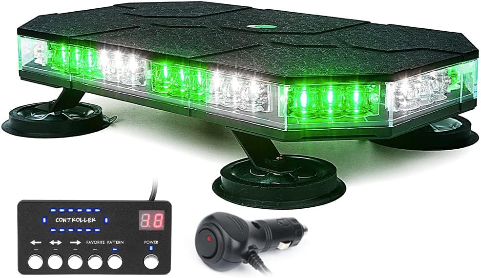 LED Rooftop Strobe Beacon Lights Magnetic Base 38 Flashing Modes White Amber Q1866