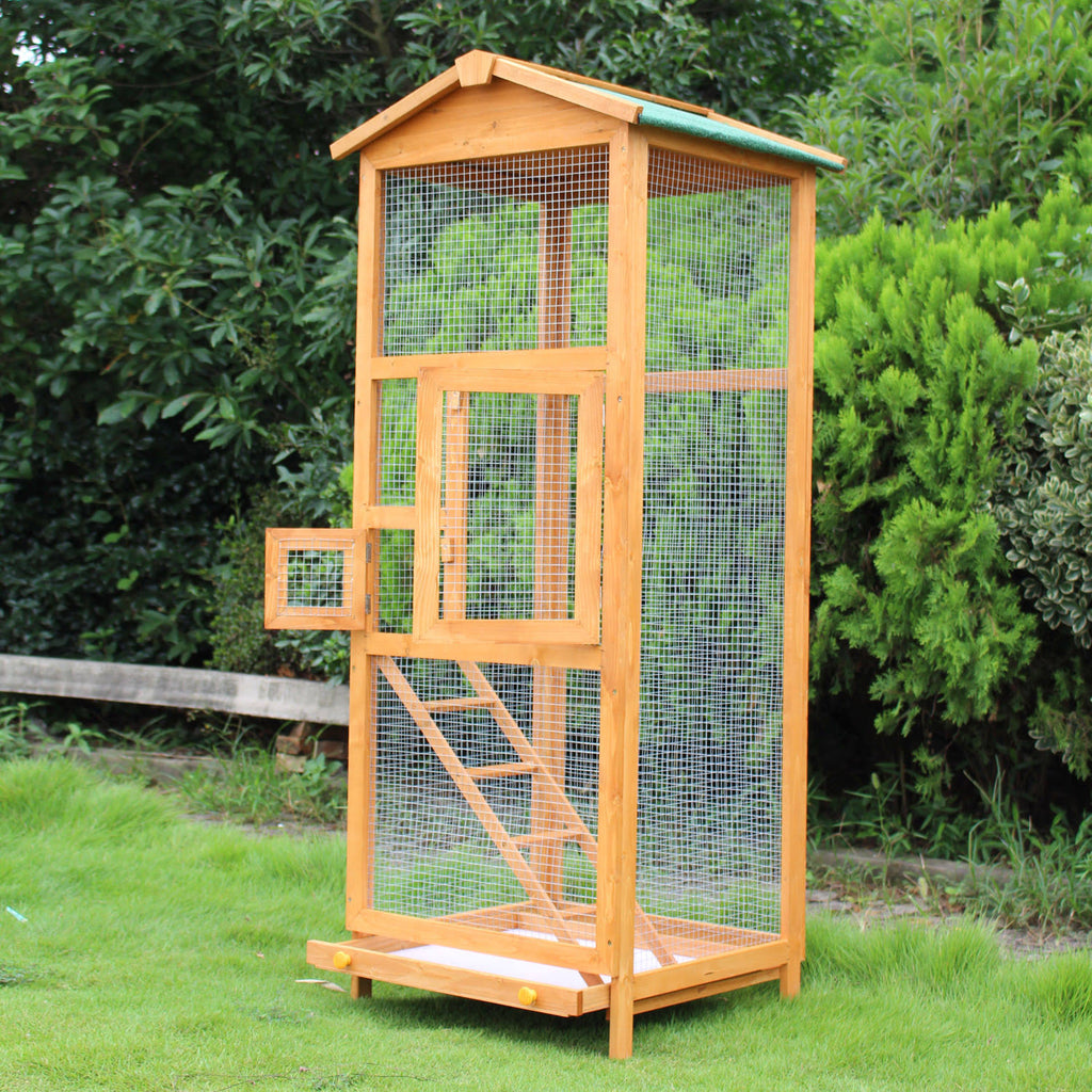 Large Wooden Bird Cage with Ladder and Feeder N265