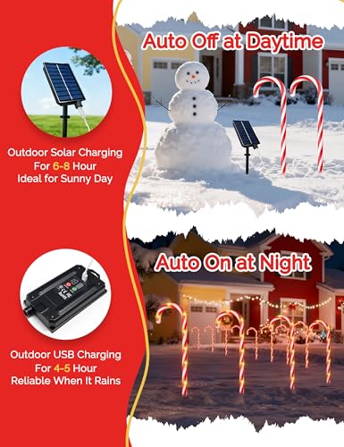 24 Pack Solar Christmas Candy Cane Lights with 168 Warm Lights L53098