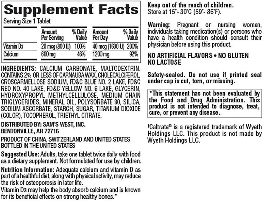 Calcium 600 + D3 Dietary Supplement - 600 ct. C789
