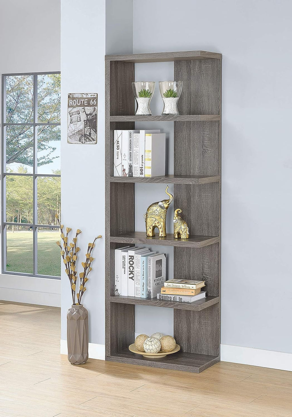 5-Tier Weathered Grey Bookcase C224