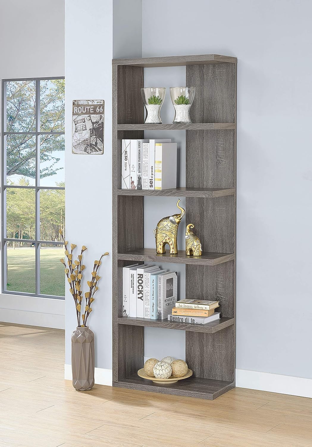 5-Tier Weathered Grey Bookcase C224