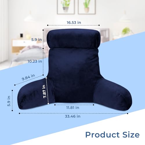 Grey Backrest Pillow with Arms, Headrest, Pockets, Removable Washable Cover, Detachable Neck Roll (Large 27") E938