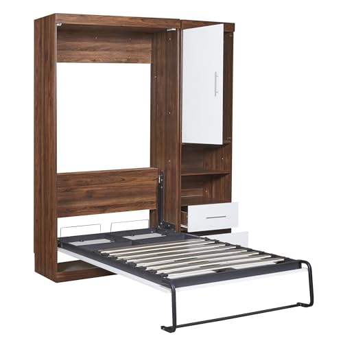 White Wood Murphy Bed with Cabinet B34672