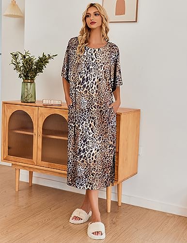 Women's Short Sleeve Maxi Lounge Dress with Pockets Q743