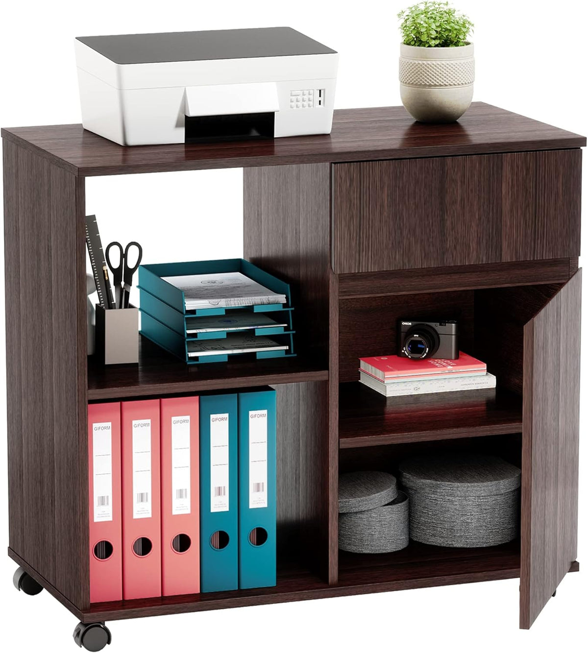 Wood File Cabinet with Storage Shelves E8128