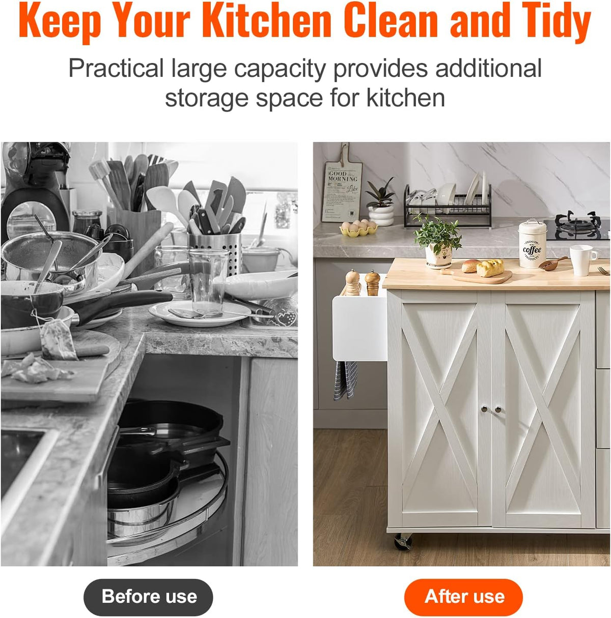 White Solid Wood Top Kitchen Island Cart with Storage Cabinet and Drop Leaf X7786