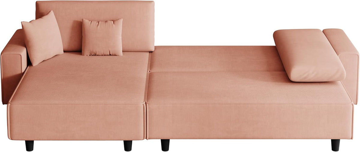 Orange Corduroy Sofa Bed with 2 Pillows N32157