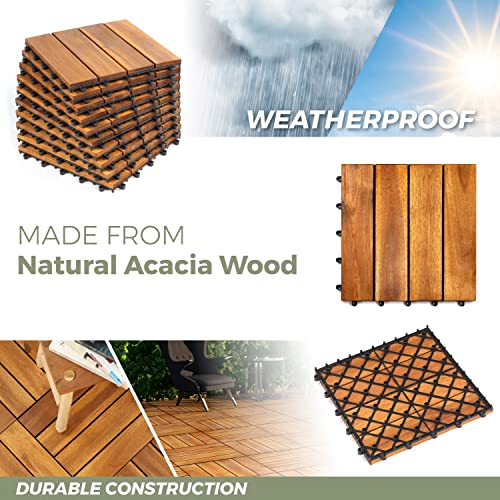 Solid Wood Acacia Flooring Tiles, Pack of 10, 12" x 12", Natural Color A545