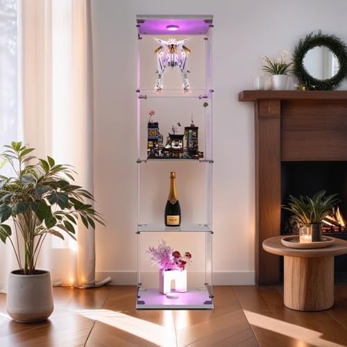 4-Tier Glass Display Cabinet with Metal Lock, 5mm Tempered Glass, 16.7" W x 14.3" D x 64.5" H E15291