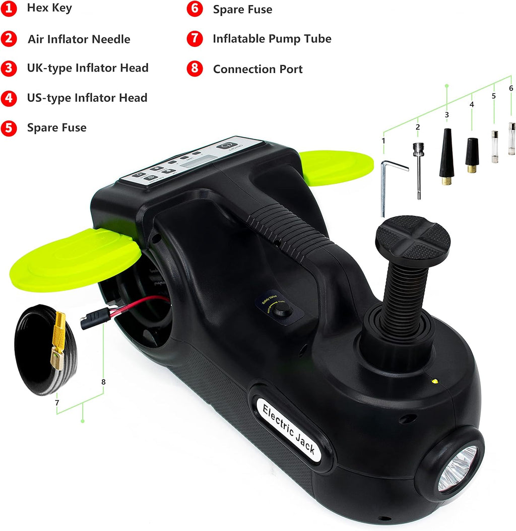 5Ton 12V Hydraulic Car Jack Kit with Impact Wrench & Inflator R820