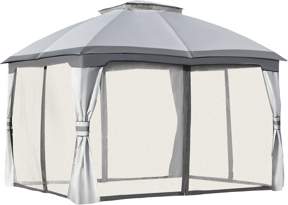 10' x 12' Grey Outdoor Gazebo with Mesh Sidewalls V52912