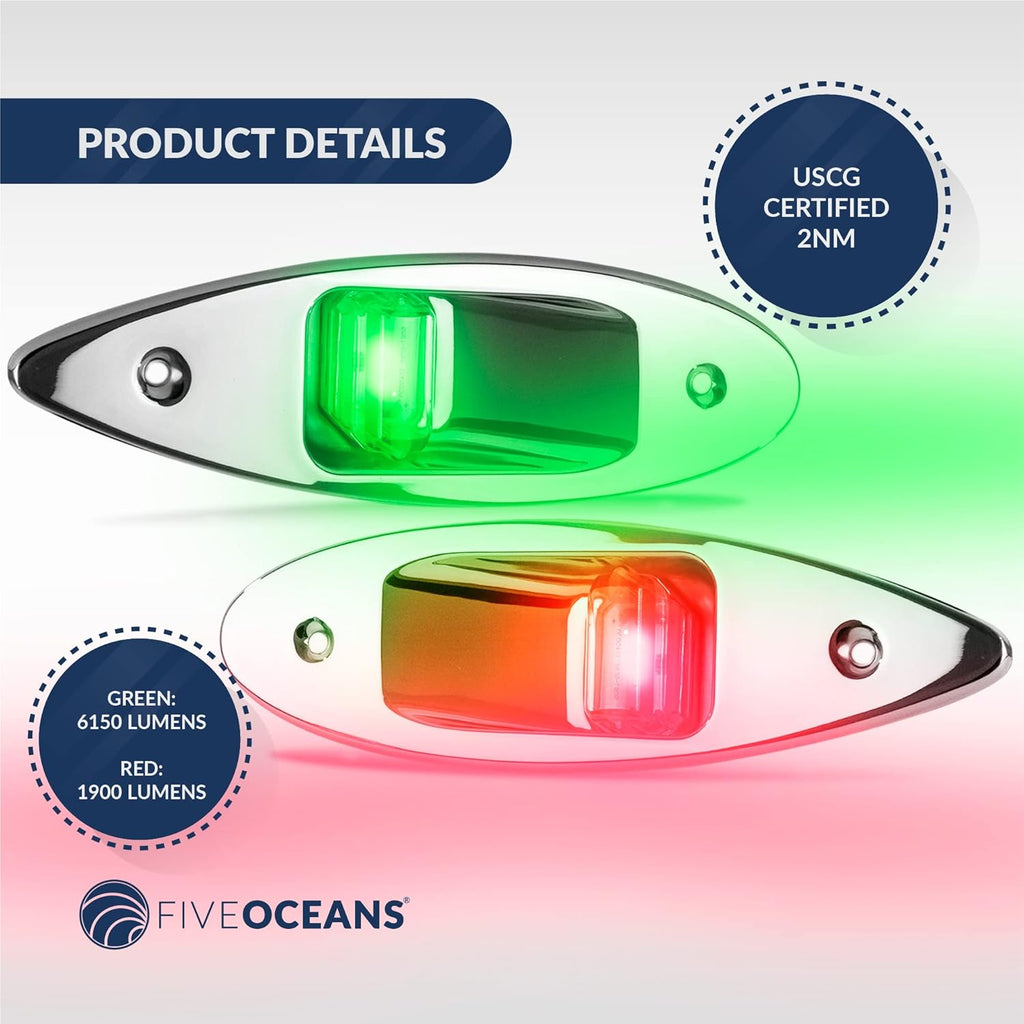LED Navigation Side Lights, Green and Red, Stainless Steel, 12 Volts G595