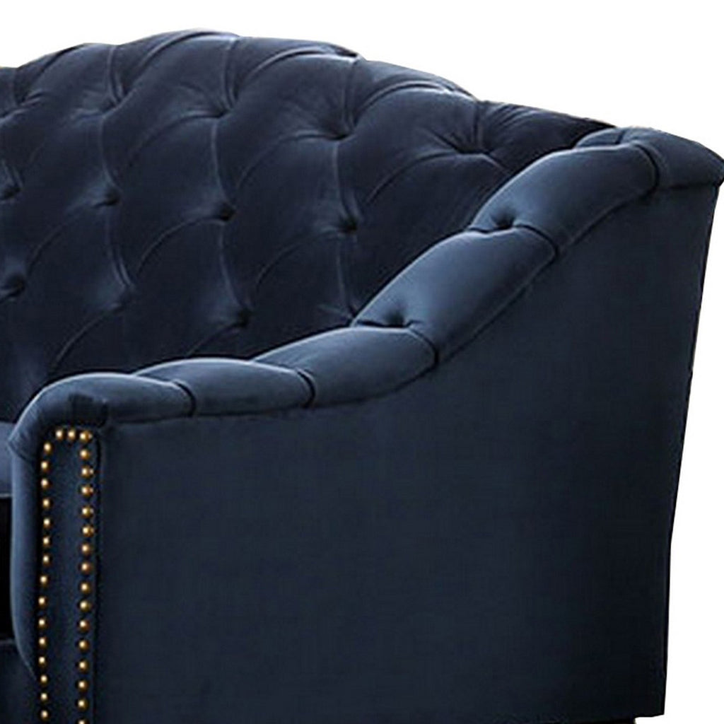 Blue & Gold Tufted Camelback Loveseat T8149