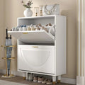 White Slim Narrow Shoe Cabinet with Doors 2 Flip Drawer O43575