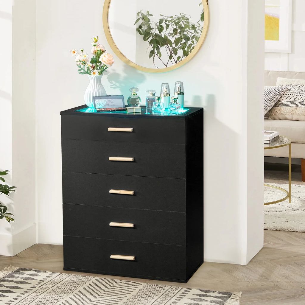 Black 5 Drawer Wood Dresser U2594