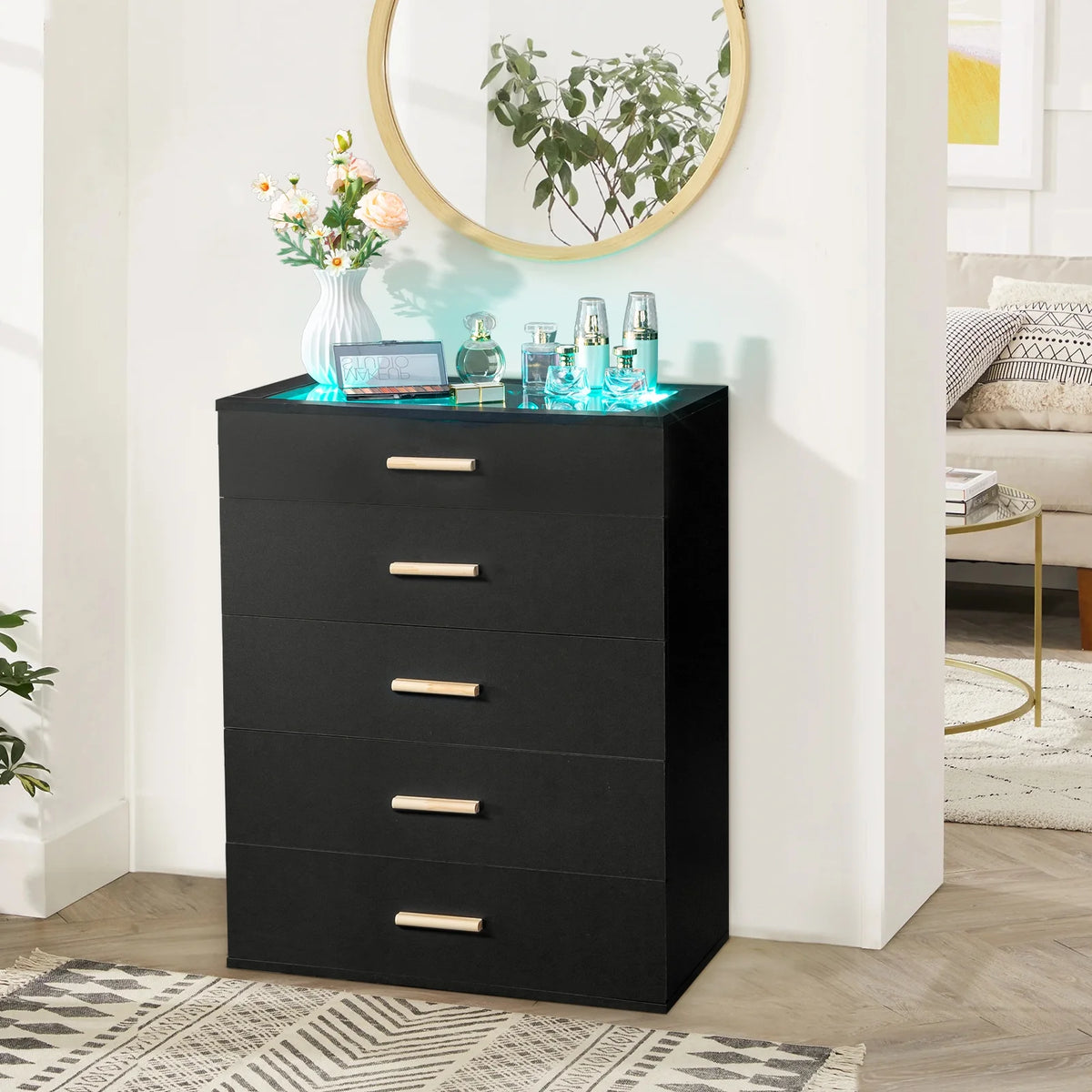 Black 5 Drawer Wood Dresser U2594