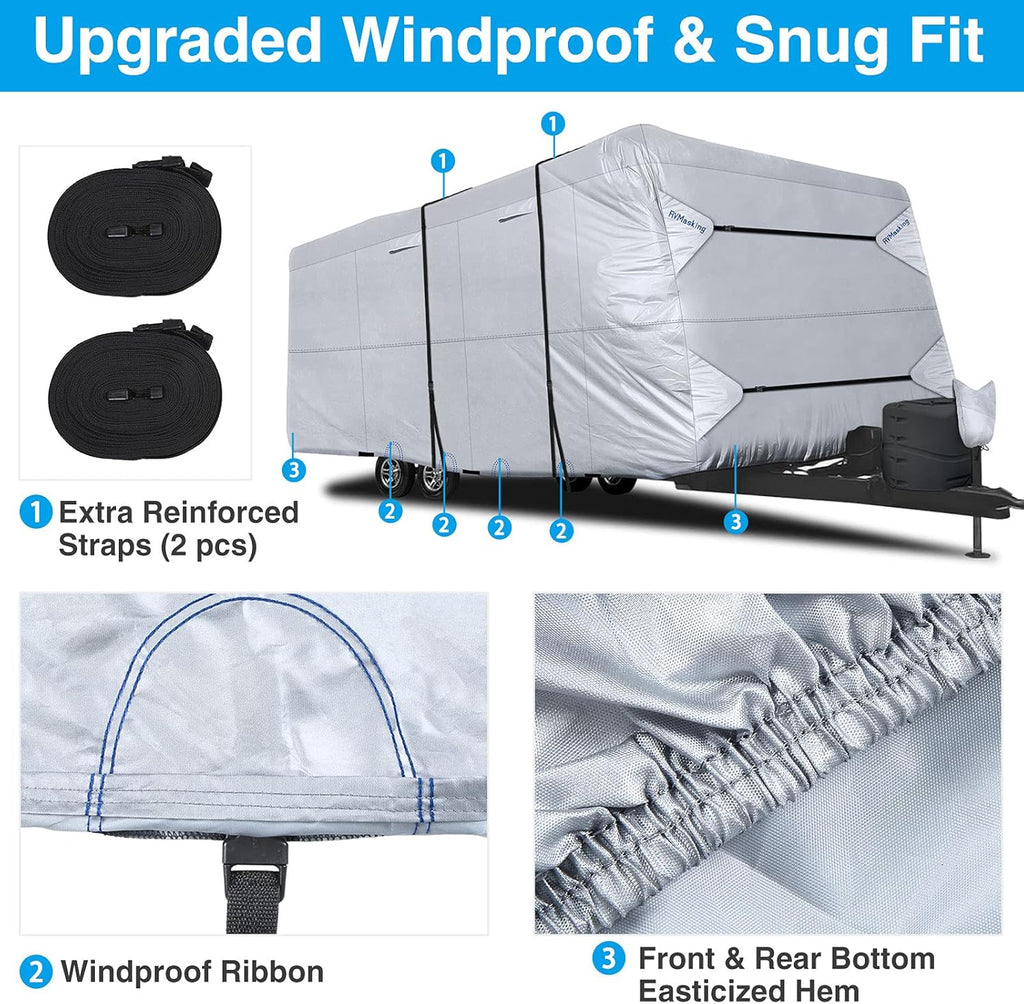 150D Rip-Stop RV Cover, Fits 28' 7"-31' 6" Long Motorhome, Waterproof Camper Cover with Gutter Covers S46242