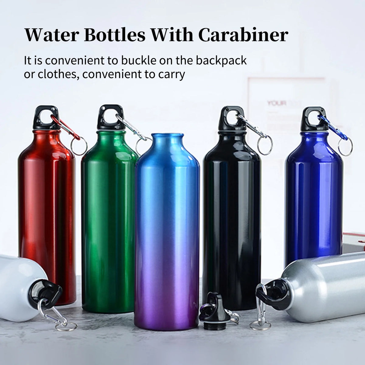750Ml Portable Aluminum Bottle With Carabiner W859