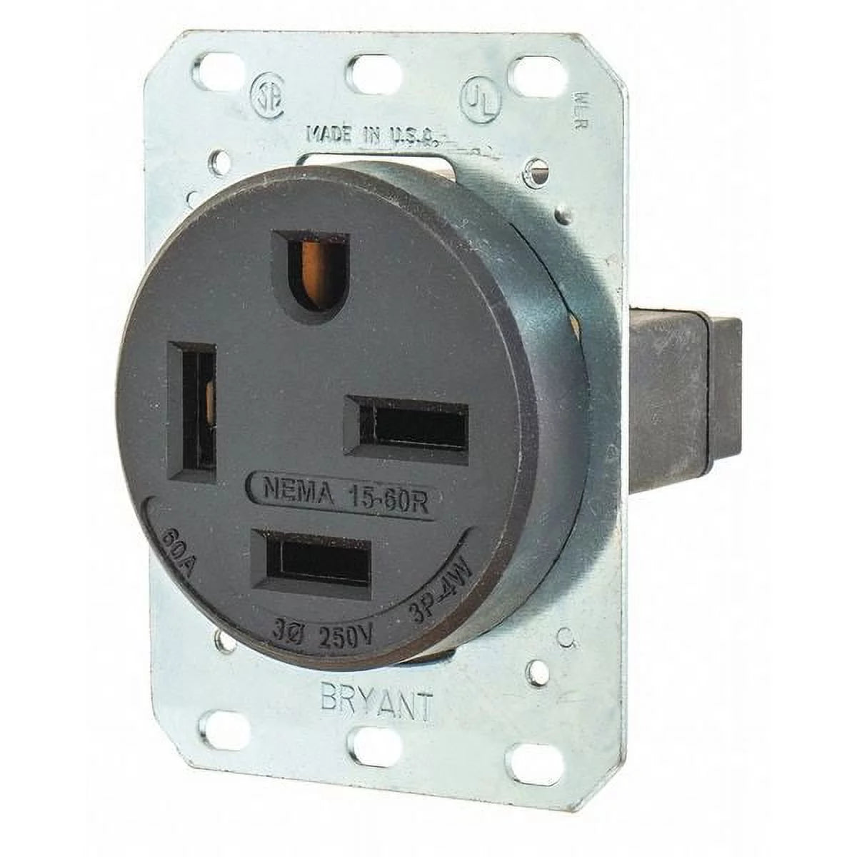 60 A 250V AC Flush Mount Single Outlet Receptacle, Black D44316