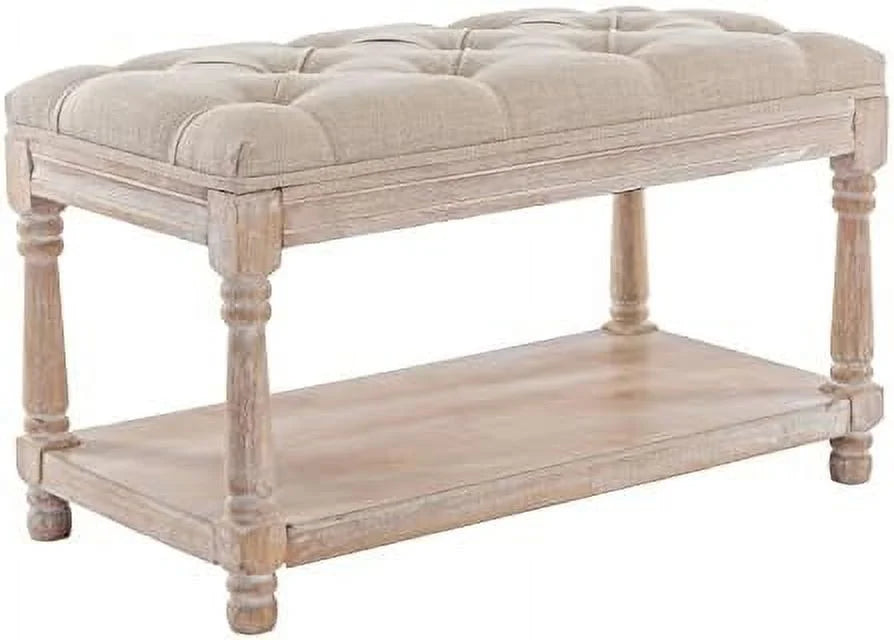 Black Tufted Wood Entryway Bench T836024