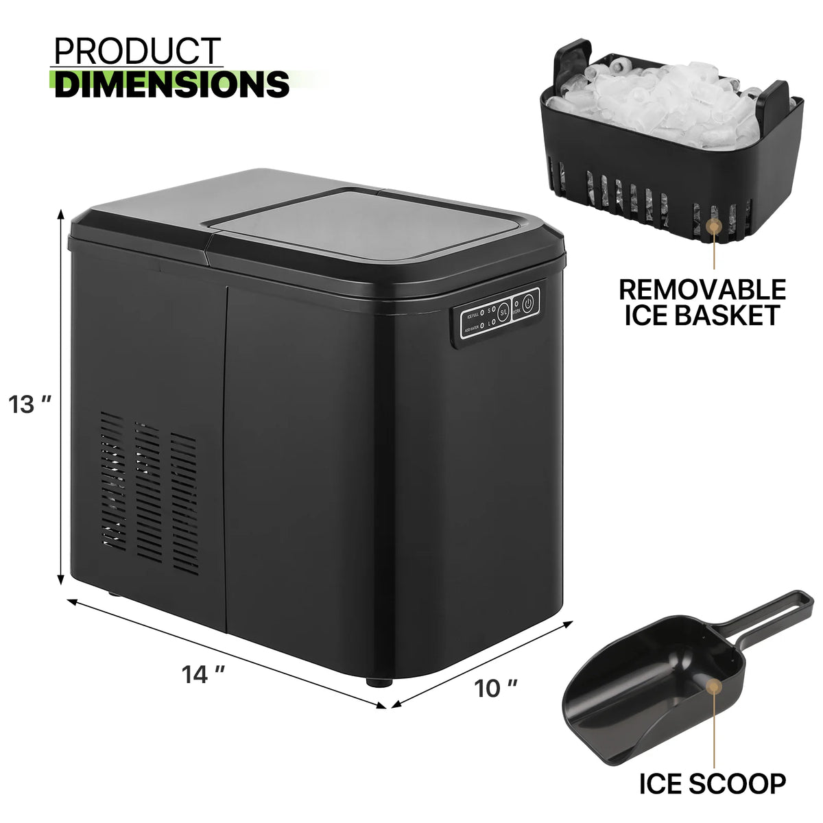 Black Countertop Ice Maker Machine with Ice Scoop and Basket H164855