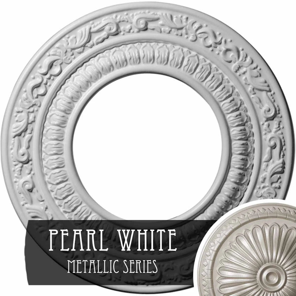 8 1/8x22OD x 4 1/8x22ID x 1/2x22P Hand-Painted Pearl White Ceiling Medallion W5717