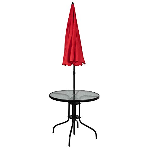 6-Piece Patio Dining Set with Glass Table, Folding Chairs, and Umbrella, Navy W1179