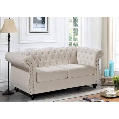 Ivory Velvet Fabric Loveseat O796866
