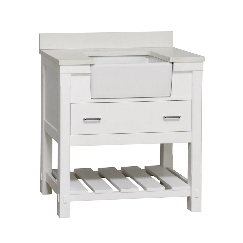 36" Bathroom Vanity with White Cabinet and Quartz Top P2297