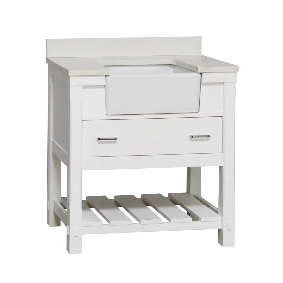 36" Bathroom Vanity with White Cabinet and Quartz Top P2297