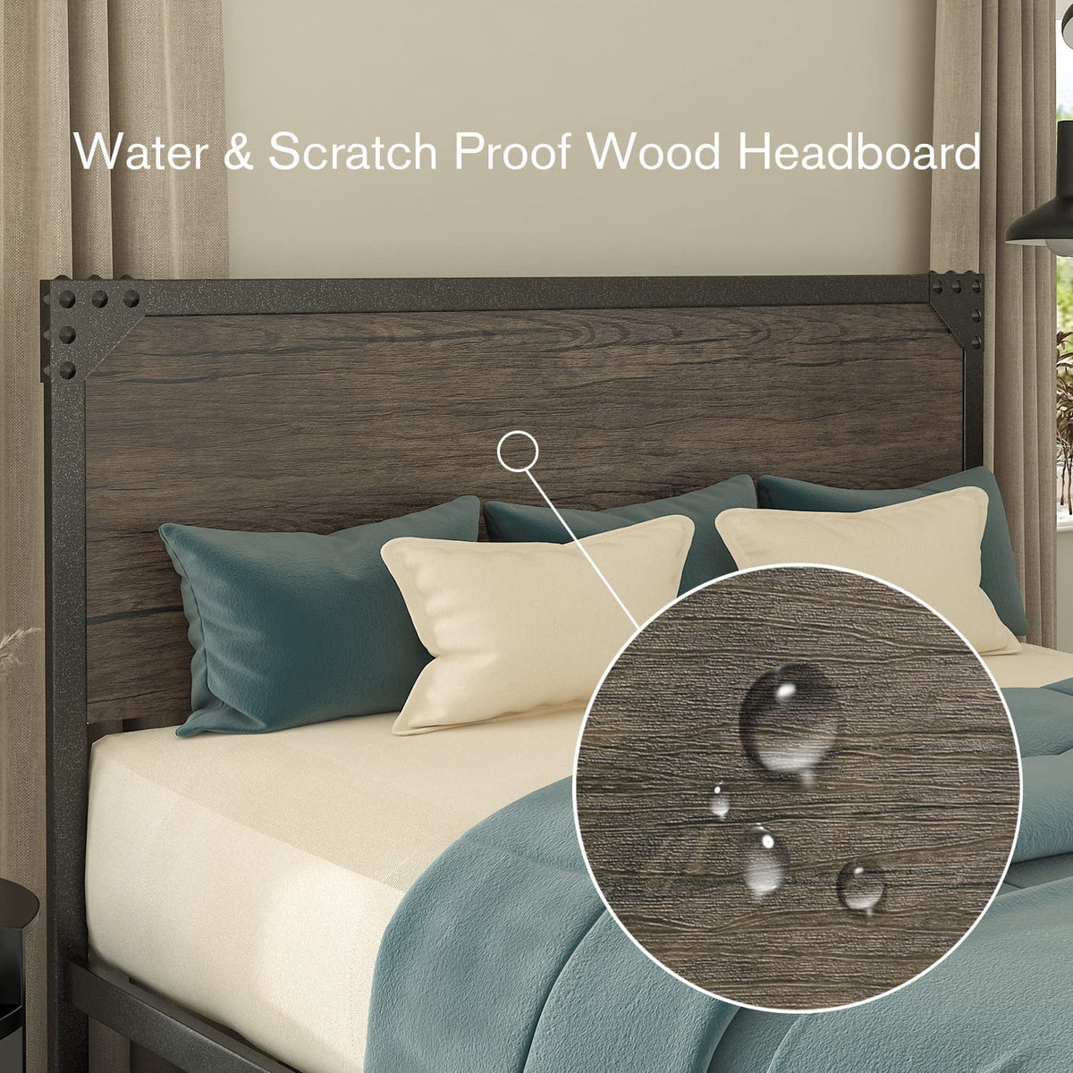 Twin Size Metal Platform Bed Frame with Wood Headboard X160776